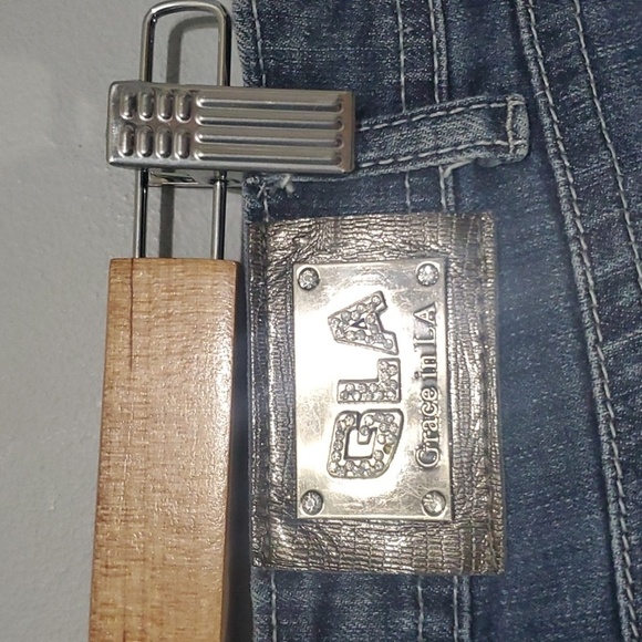 Grace in LA jeans women's size 3 blue silver embroidered pockets jewels capri - Picture 9 of 16